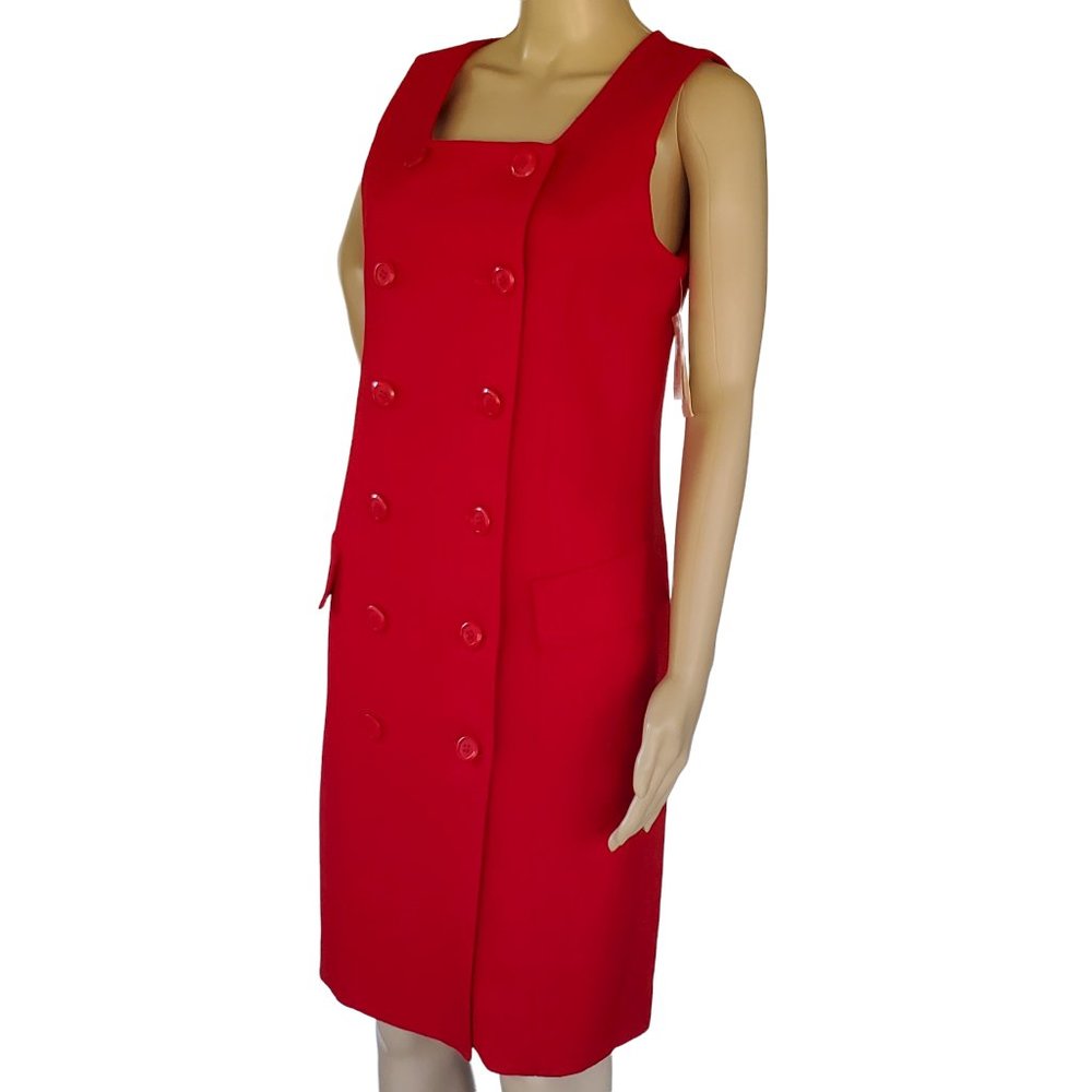 NWT Worthington Red Wool Sheath Dress Women's 8 Lined Faux Pockets Knee Length
